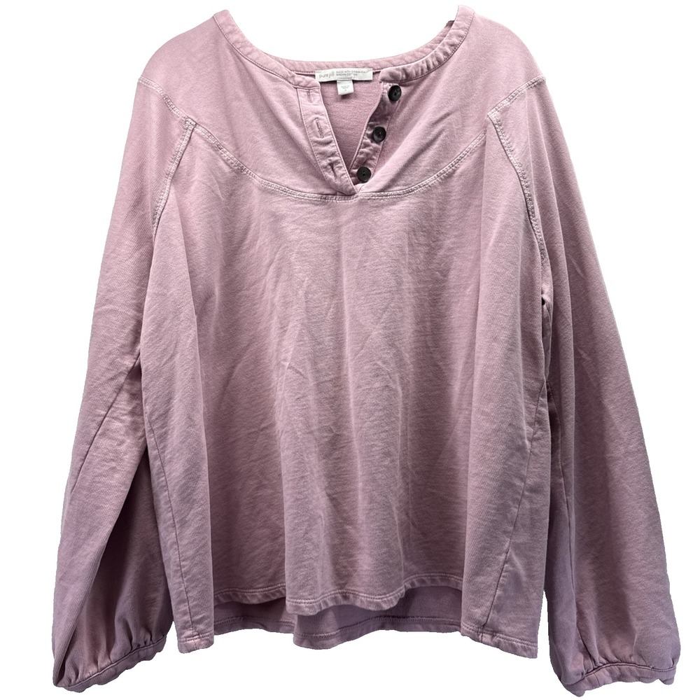 Pure Jill J. Jill Women's Top Large Pink Buttons Long Raglan Sleeve Pullover